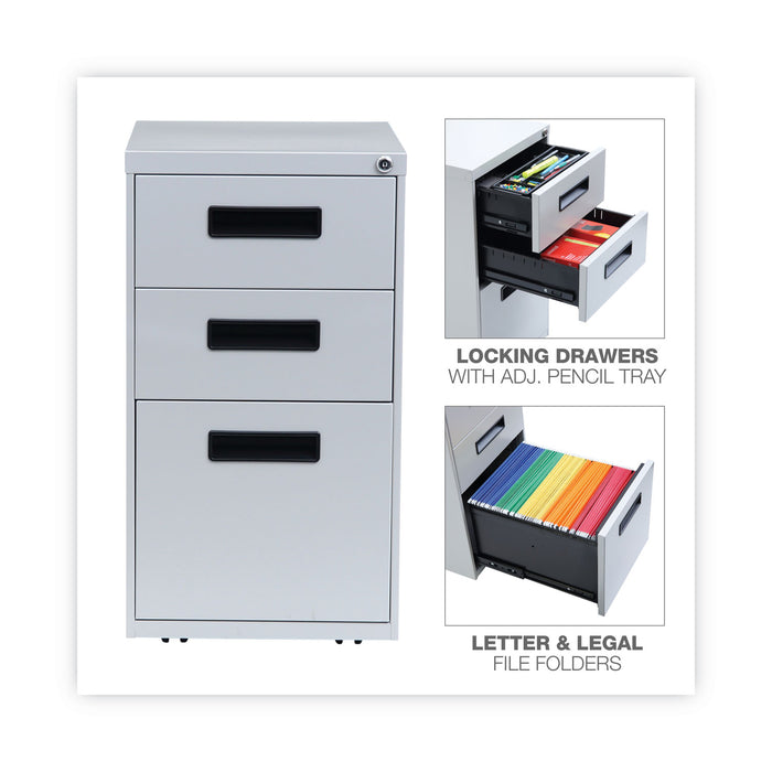 File Pedestal, Left or Right, 3-Drawers: Box/Box/File, Legal/Letter, Light Gray, 14.96" x 19.29" x 27.75"