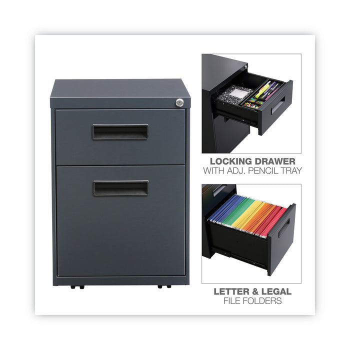 File Pedestal, Left or Right, 2-Drawers: Box/File, Legal/Letter, Charcoal, 14.96" x 19.29" x 21.65"