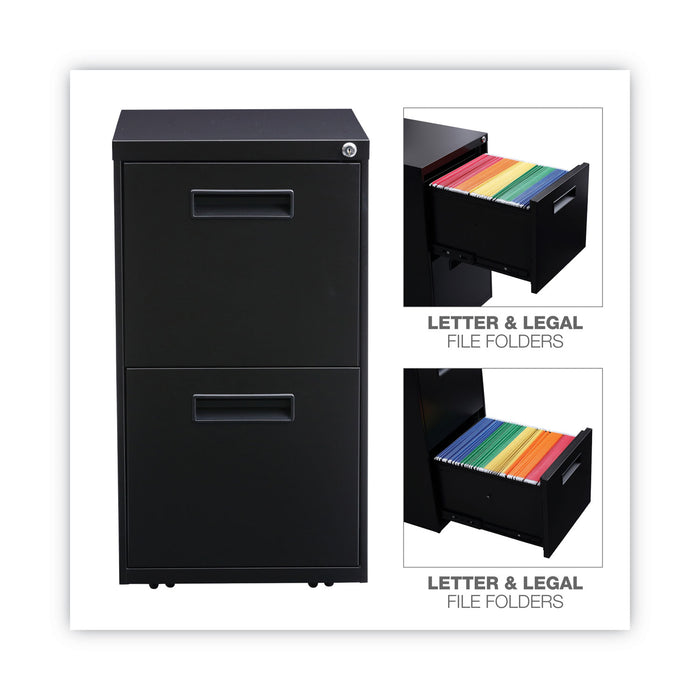 File Pedestal, Left or Right, 2 Legal/Letter-Size File Drawers, Black, 14.96" x 19.29" x 27.75"