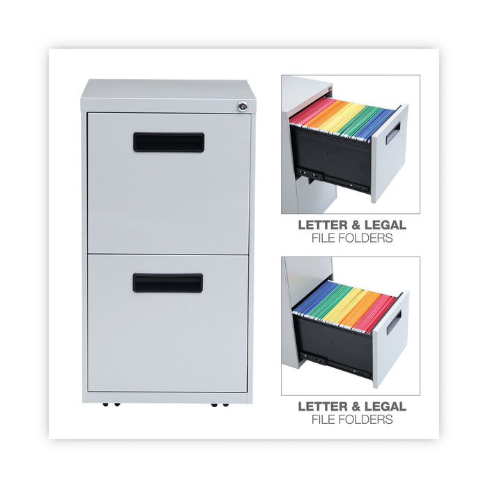 File Pedestal, Left or Right, 2 Legal/Letter-Size File Drawers, Light Gray, 14.96" x 19.29" x 27.75"