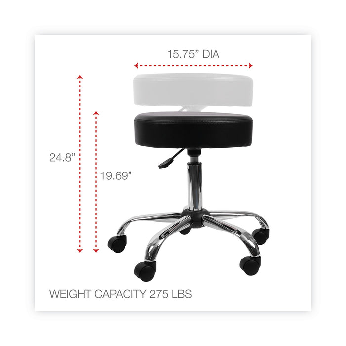 Height Adjustable Lab Stool, Backless, Supports Up to 275 lb, 19.69" to 24.80" Seat Height, Black Seat, Chrome Base