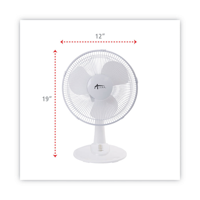 12" 3-Speed Oscillating Desk Fan, Plastic, White