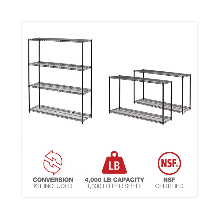 All-Purpose Wire Shelving Starter Kit, Four-Shelf, 60w x 18d x 72h, Black Anthracite Plus