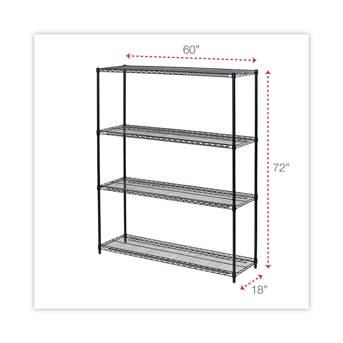 All-Purpose Wire Shelving Starter Kit, Four-Shelf, 60w x 18d x 72h, Black Anthracite Plus