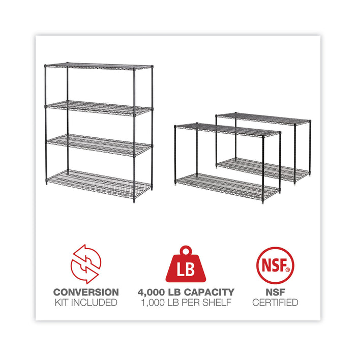 All-Purpose Wire Shelving Starter Kit, Four-Shelf, 60w x 24d x 72h, Black Anthracite Plus