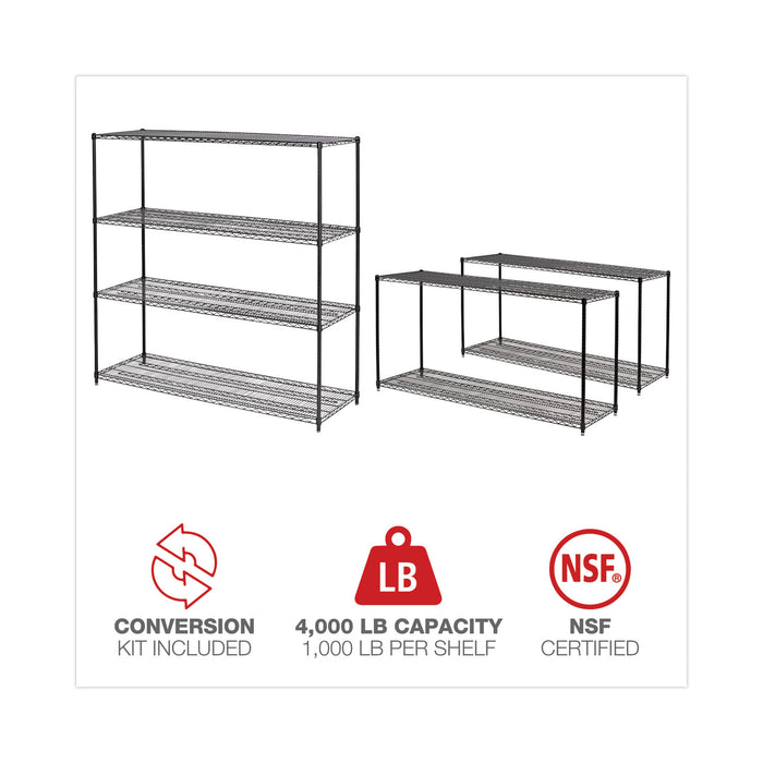 BA Plus Wire Shelving Kit, Four-Shelf, 72w x 24d x 72h, Black Anthracite Plus