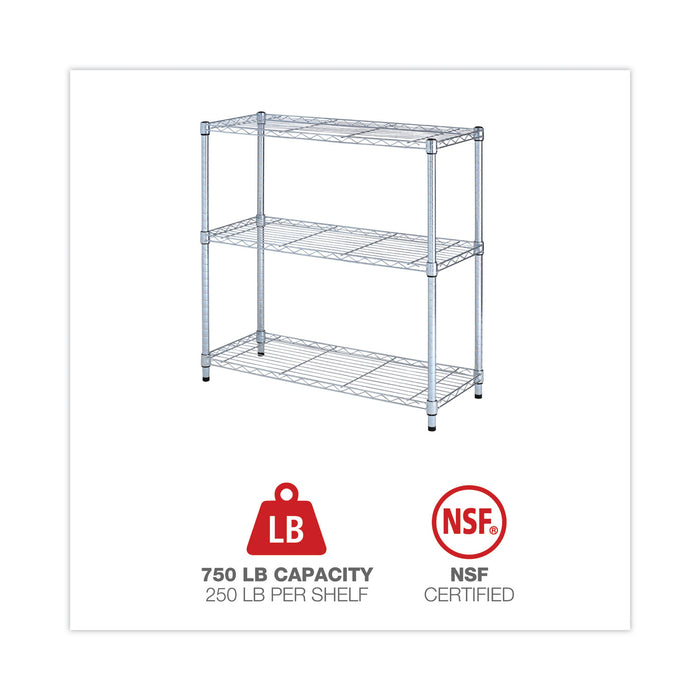 Residential Wire Shelving, Three-Shelf, 36w x 14d x 36h, Silver