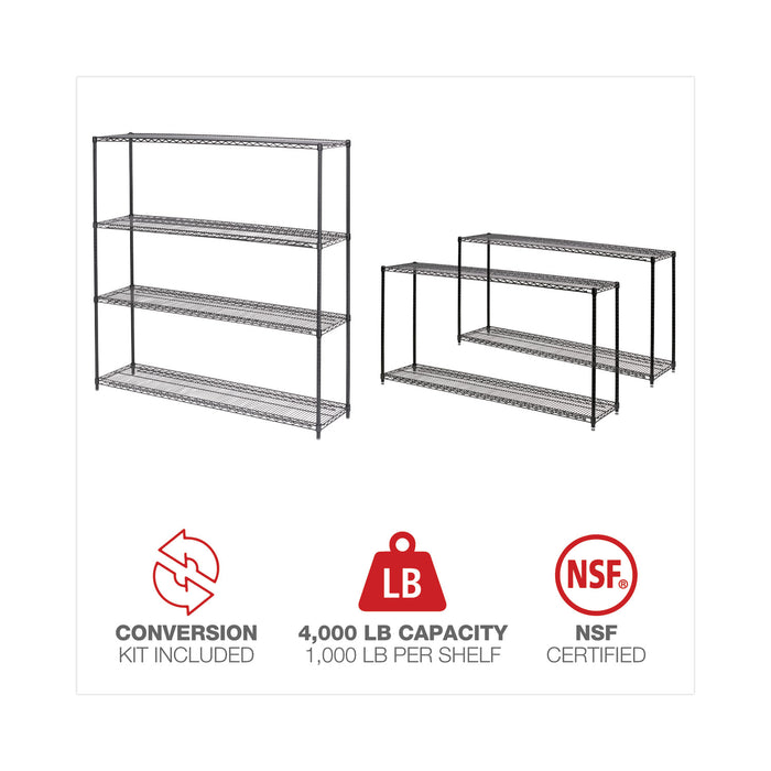 BA Plus Wire Shelving Kit, Four-Shelf, 72w x 18d x 72h, Black Anthracite Plus