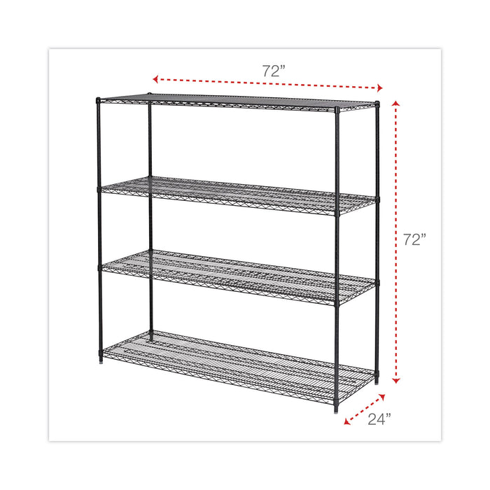 BA Plus Wire Shelving Kit, Four-Shelf, 72w x 24d x 72h, Black Anthracite Plus