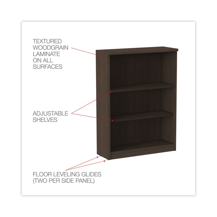 Alera Valencia Series Bookcase, Three-Shelf, 31.75w x 14d x 39.38h, Espresso