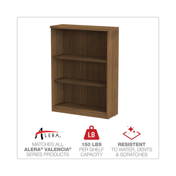 Alera Valencia Series Bookcase, Three-Shelf, 31.75w x 14d x 39.38h, Modern Walnut