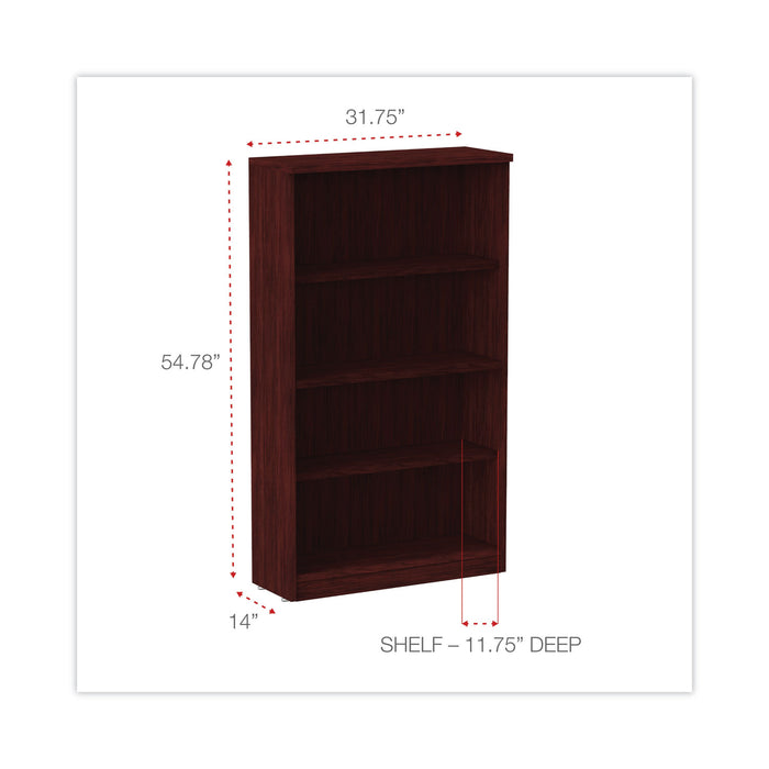 Alera Valencia Series Bookcase, Four-Shelf, 31.75w x 14d x 54.88h, Mahogany