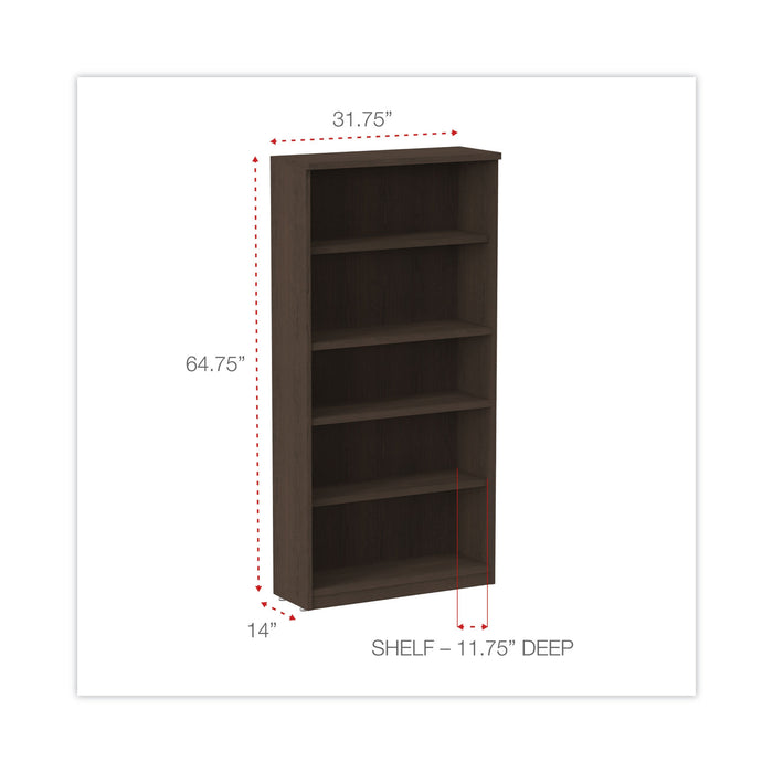 Alera Valencia Series Bookcase, Five-Shelf, 31.75w x 14d x 64.75h, Espresso