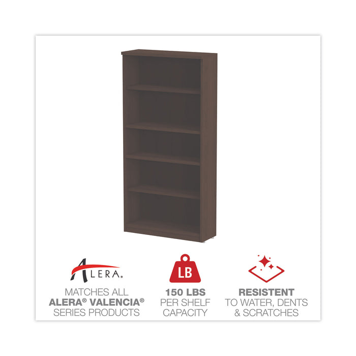 Alera Valencia Series Bookcase, Five-Shelf, 31.75w x 14d x 64.75h, Espresso