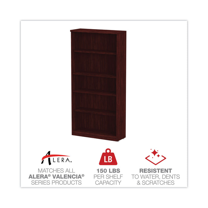 Alera Valencia Series Bookcase, Five-Shelf, 31.75w x 14d x 64.75h, Mahogany