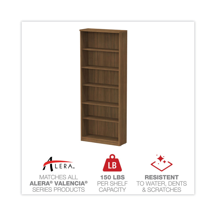 Alera Valencia Series Bookcase, Six-Shelf, 31.75w x 14d x 80.25h, Modern Walnut