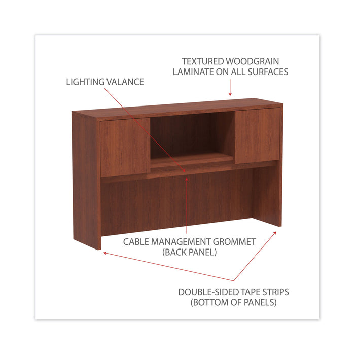 Alera Valencia Series Hutch with Doors, 4 Compartments, 58.88w x 15d x 35.38h, Medium Cherry