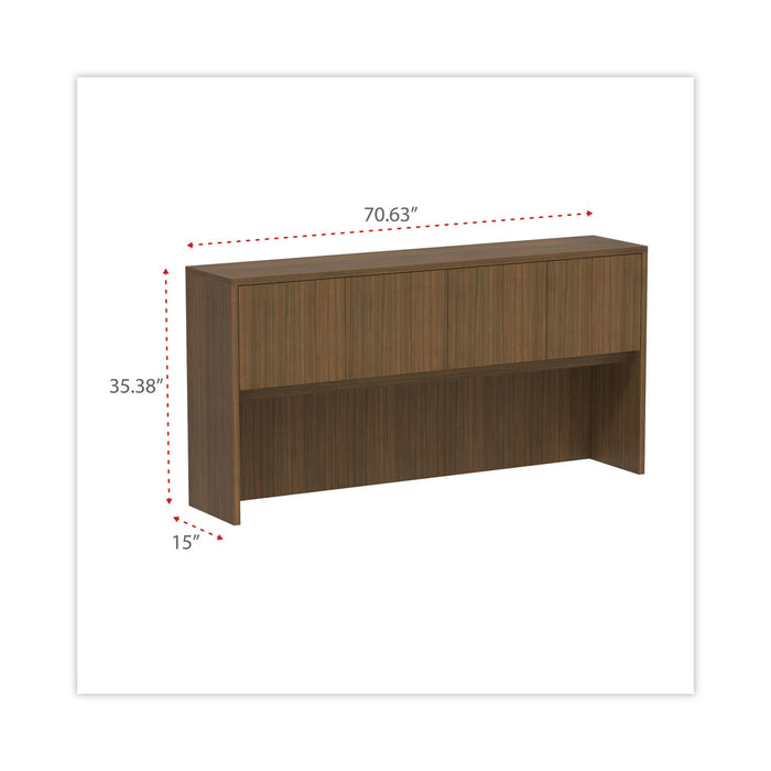 Alera Valencia Series Hutch with Doors, 4 Compartments, 70.63w x 15d x 35.38h, Modern Walnut