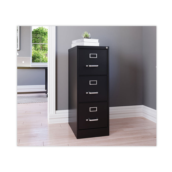 Three-Drawer Economy Vertical File, Letter-Size File Drawers, 15" x 22" x 40.19", Black