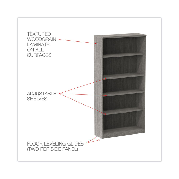 Alera Valencia Series Bookcase, Five-Shelf, 31.75w x 14d x 64.75h, Gray