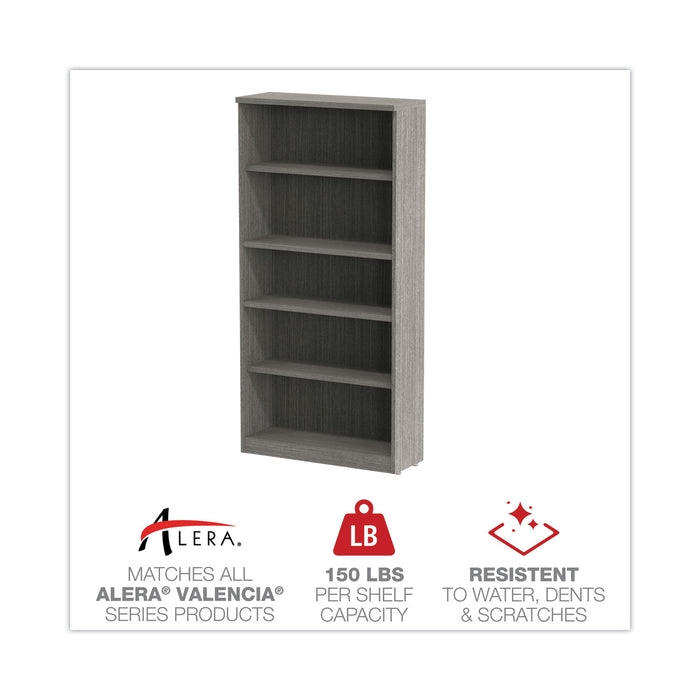 Alera Valencia Series Bookcase, Five-Shelf, 31.75w x 14d x 64.75h, Gray