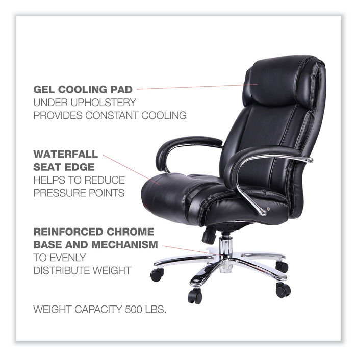 Alera Maxxis Series Big/Tall Bonded Leather Chair, Supports 500 lb, 21.42" to 25" Seat Height, Black Seat/Back, Chrome Base