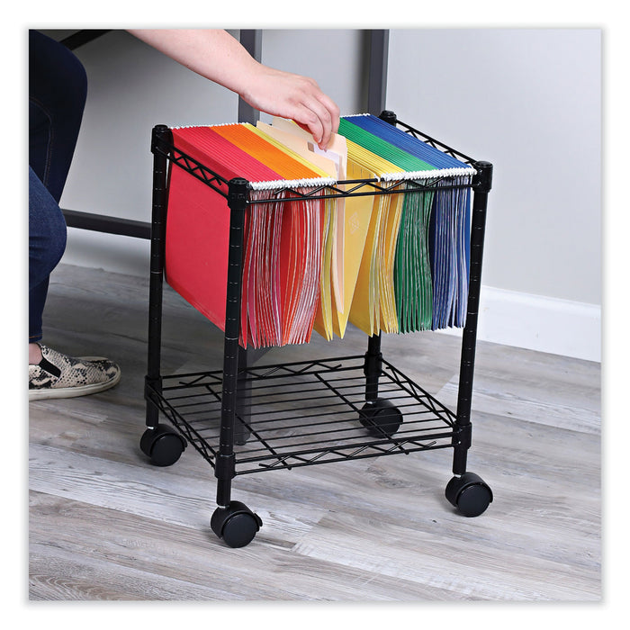 Compact File Cart for Side-to-Side Filing, Metal, 1 Shelf, 1 Bin, 15.25" x 12.38" x 21", Black