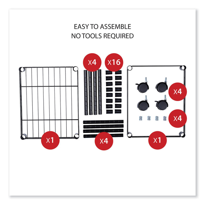 Compact File Cart for Side-to-Side Filing, Metal, 1 Shelf, 1 Bin, 15.25" x 12.38" x 21", Black