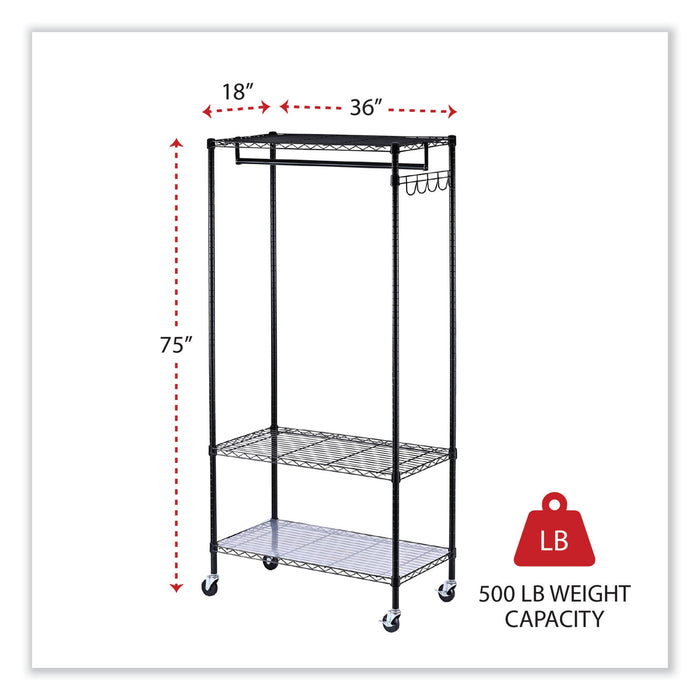 Wire Shelving Garment Rack, 30 Garments, 36w x 18d x 75h, Black