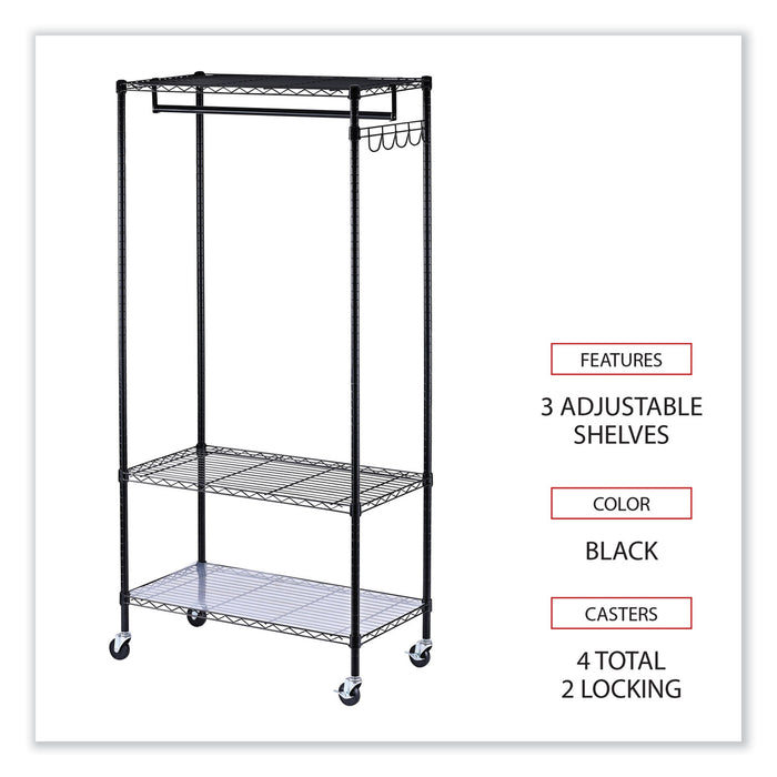 Wire Shelving Garment Rack, 30 Garments, 36w x 18d x 75h, Black