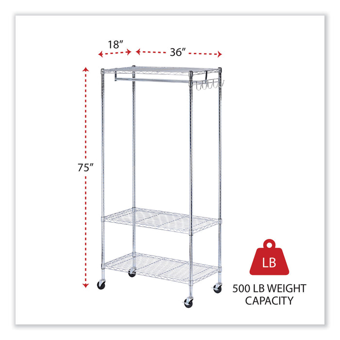 Wire Shelving Garment Rack, 30 Garments, 36w x 18d x 75h, Silver