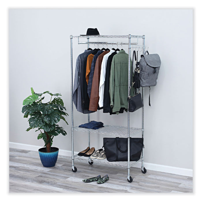 Wire Shelving Garment Rack, 30 Garments, 36w x 18d x 75h, Silver