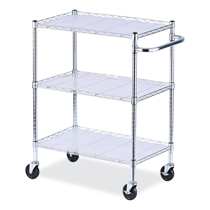 Three-Shelf Wire Cart with Liners, Metal, 3 Shelves, 600 lb Capacity, 34.21" x 18" x 40", Silver