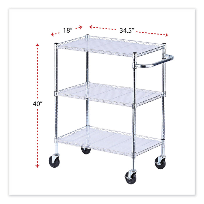 Three-Shelf Wire Cart with Liners, Metal, 3 Shelves, 600 lb Capacity, 34.21" x 18" x 40", Silver