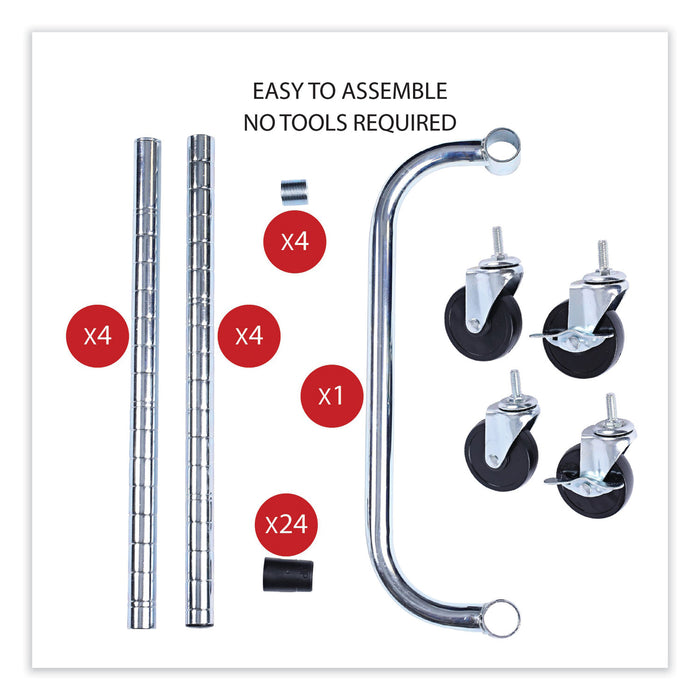 Three-Shelf Wire Cart with Liners, Metal, 3 Shelves, 600 lb Capacity, 34.21" x 18" x 40", Silver