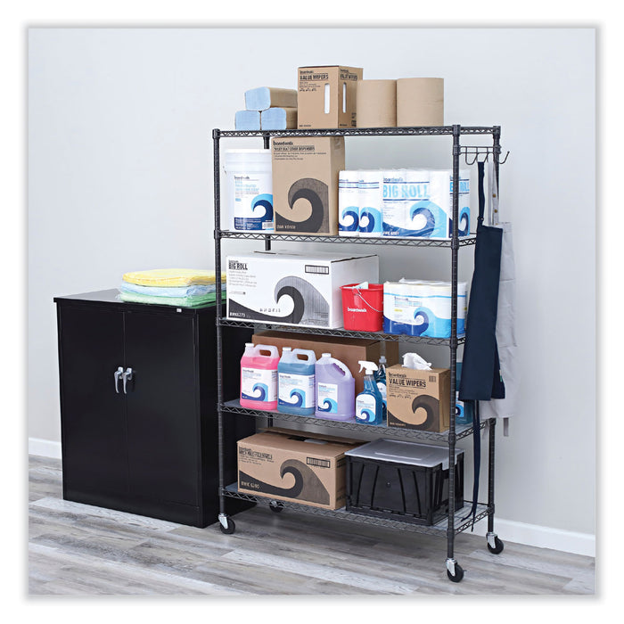 5-Shelf Wire Shelving Kit with Casters and Shelf Liners, 48w x 18d x 72h, Black Anthracite