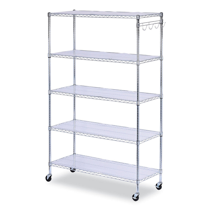 5-Shelf Wire Shelving Kit with Casters and Shelf Liners, 48w x 18d x 72h, Silver