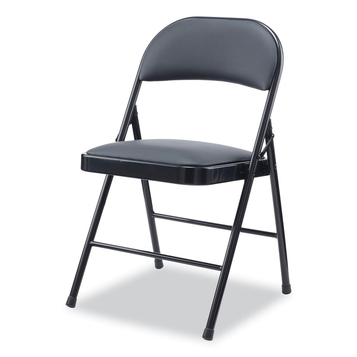 Alera PU Padded Folding Chair, Supports Up to 250 lb, Black Seat, Black Back, Black Base, 4/Carton