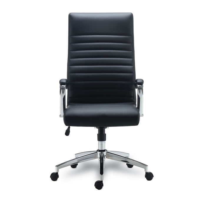 Alera Eddleston Leather Manager Chair, Supports Up to 275 lb, Black Seat/Back, Chrome Base