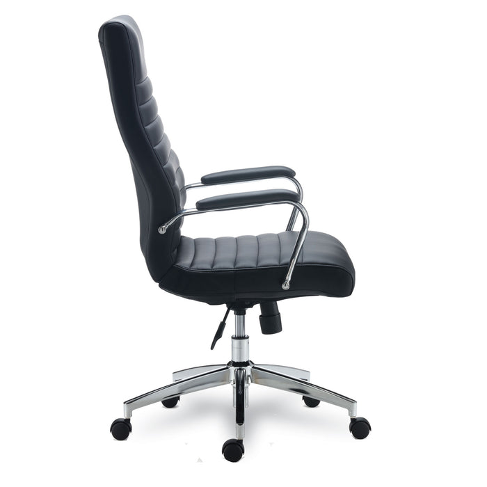 Alera Eddleston Leather Manager Chair, Supports Up to 275 lb, Black Seat/Back, Chrome Base