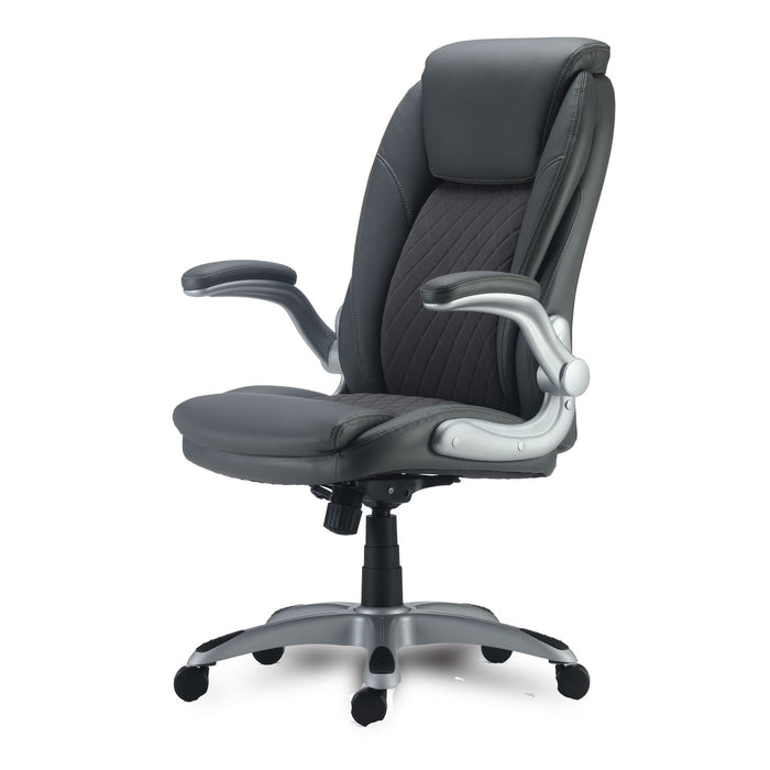 Alera Leithen Bonded Leather Midback Chair, Supports Up to 275 lb, Gray Seat/Back, Silver Base