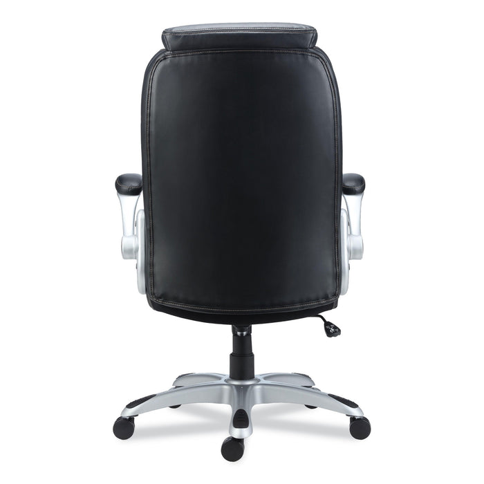 Alera Leithen Bonded Leather Midback Chair, Supports Up to 275 lb, Black Seat/Back, Silver Base