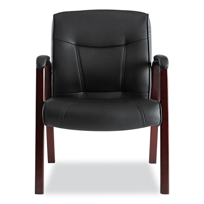 Alera Madaris Series Bonded Leather Guest Chair with Wood Trim Legs, 25.39" x 25.98" x 35.62", Black Seat/Back, Mahogany Base