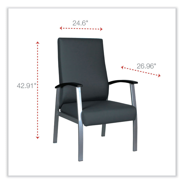 Alera metaLounge Series High-Back Guest Chair, 24.6" x 26.96" x 42.91", Black Seat, Black Back, Silver Base