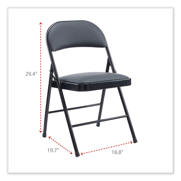 Alera PU Padded Folding Chair, Supports Up to 250 lb, Black Seat, Black Back, Black Base, 4/Carton