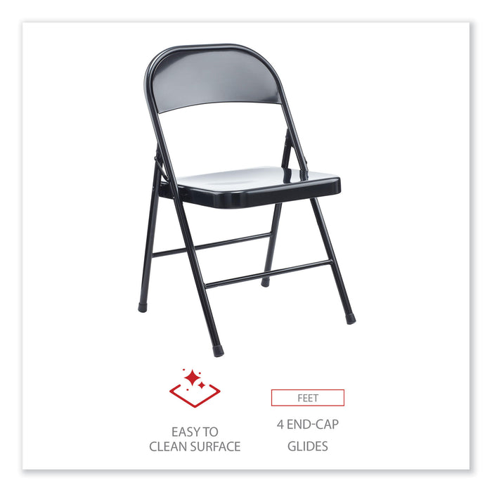 Armless Steel Folding Chair, Supports Up to 275 lb, Black Seat, Black Back, Black Base, 4/Carton