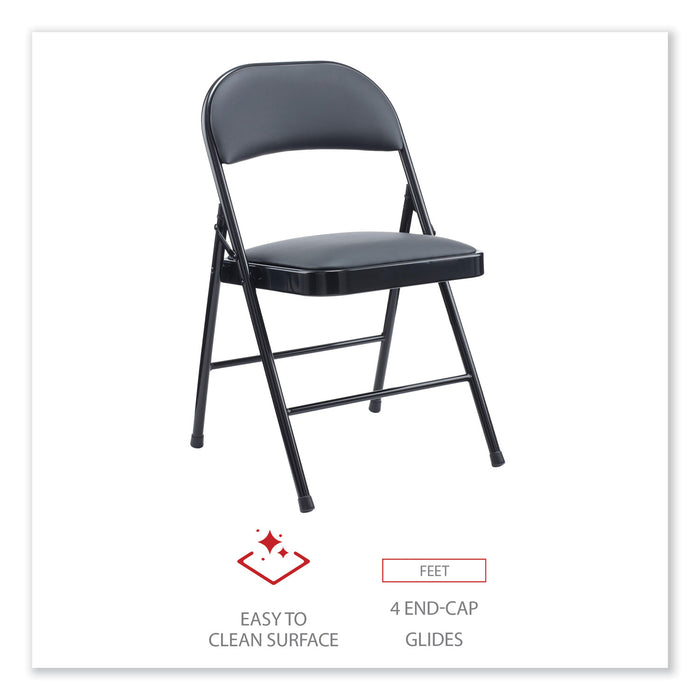 Alera PU Padded Folding Chair, Supports Up to 250 lb, Black Seat, Black Back, Black Base, 4/Carton