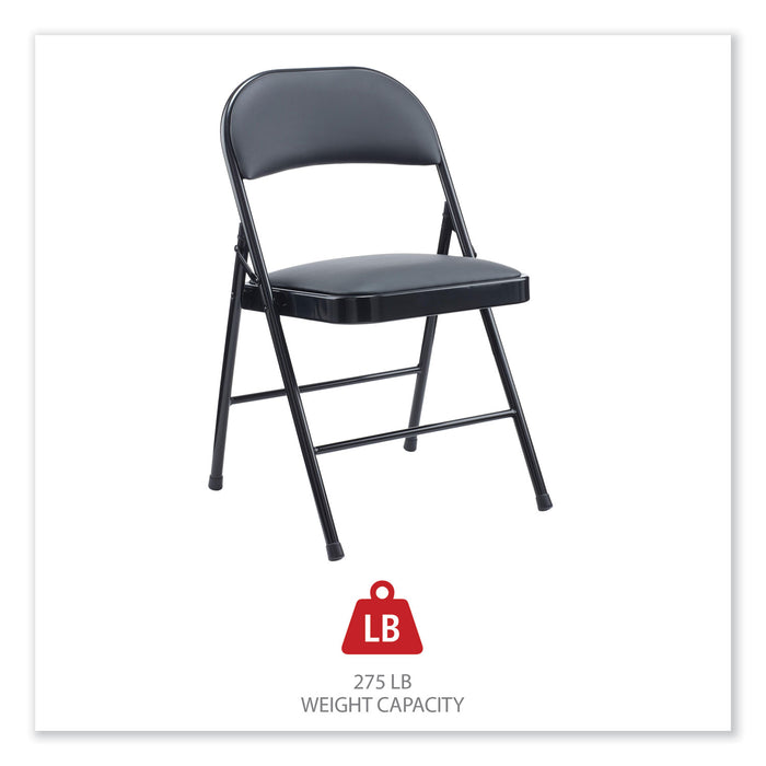 Alera PU Padded Folding Chair, Supports Up to 250 lb, Black Seat, Black Back, Black Base, 4/Carton