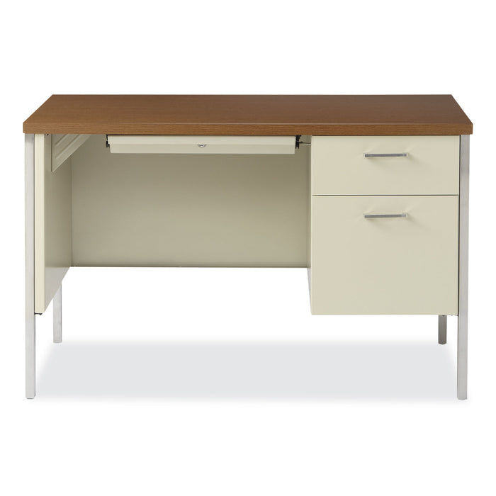 Single Pedestal Steel Desk, 45.25" x 24" x 29.5", Cherry/Putty, Chrome-Plated Legs