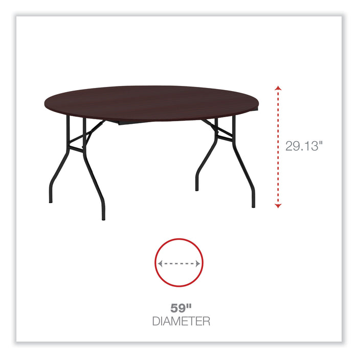 Round Wood Folding Table, 59" Diameter x 29.13h, Mahogany